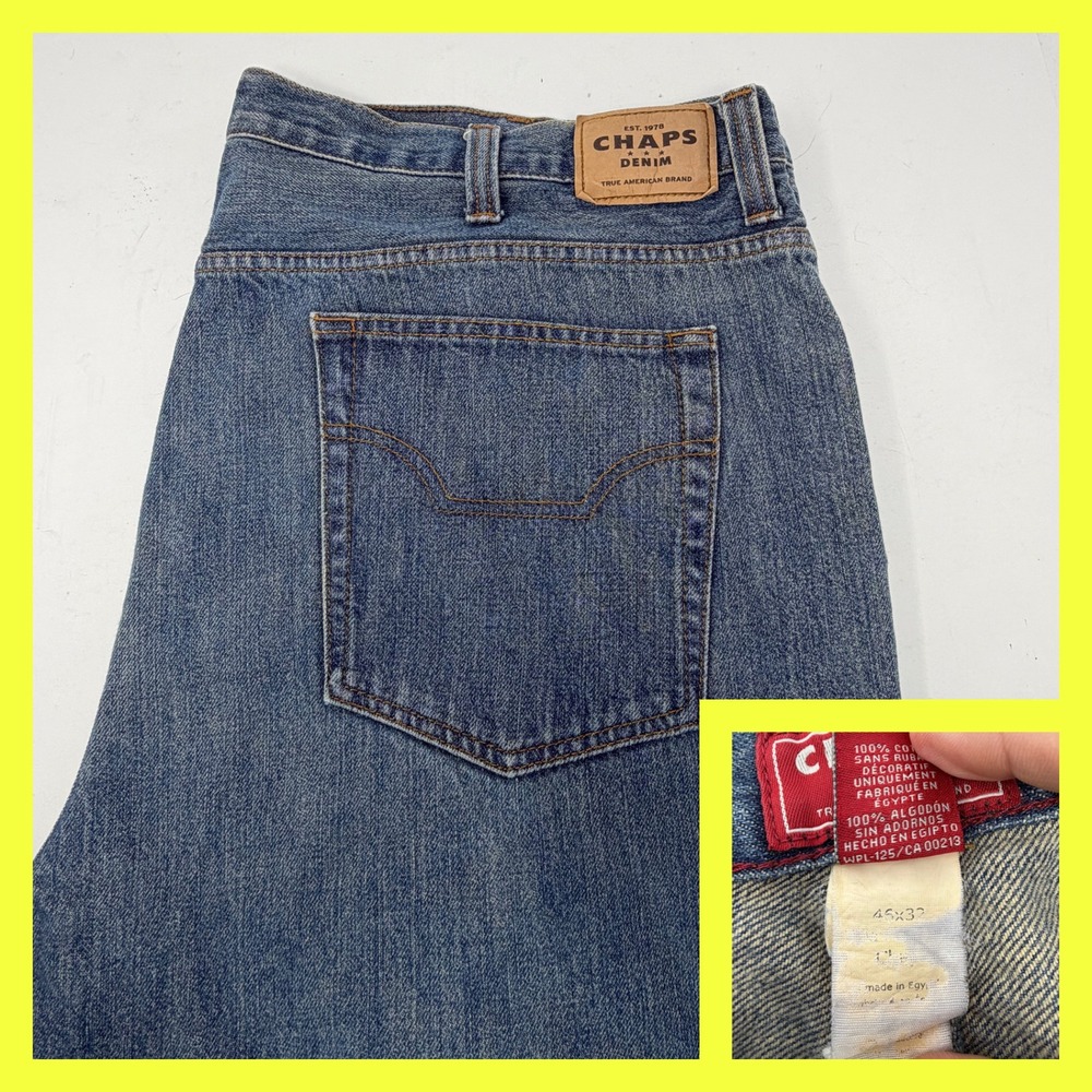 Chaps Denim Men's Jeans 46x32 Blue Straight Leg 100% Cotton Medium Wash Workwear